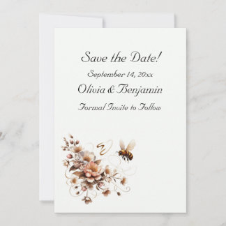 Elegante Bij & Bloem Save the Date Kaart