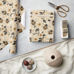 Elegante bij en honingraat patroon cadeaupapier