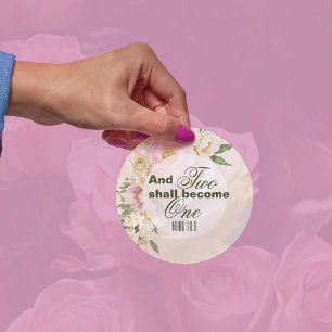 Elegante Bijbel Bloemige Huwelijk Twee worden één Ronde Sticker