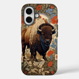 Elegante Bison William Morris Geïnspireerd iPhone 16 Hoesje