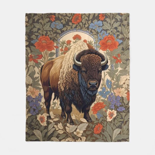 Elegante Bison William Morris Geïnspireerd Fleece Deken (Voorkant)