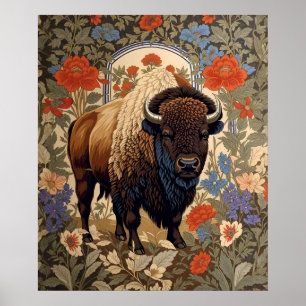 Elegante Bison William Morris Geïnspireerd Poster