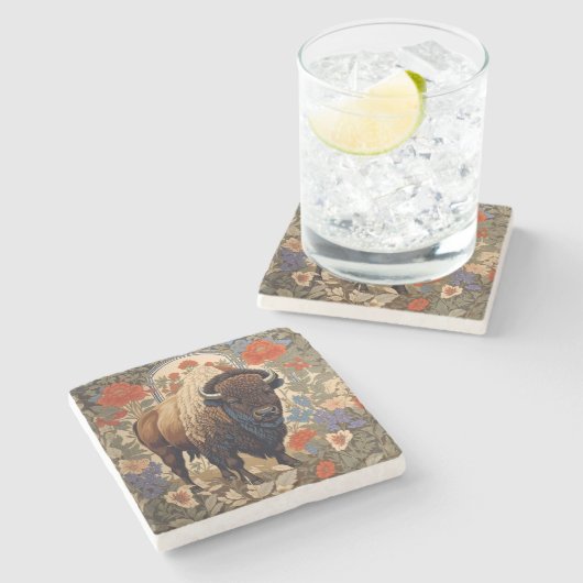 Elegante Bison William Morris Geïnspireerd Stenen Onderzetter (Zijkant)