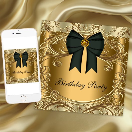 Elégante Black and Gold Anniversaire Invitations