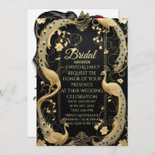 Elegante Black and Gold Floral bruiloft uitnodigin Kaart (Voorkant / Achterkant)