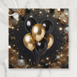 Elegante Black and Gold Glitter Ballon Verjaardag Bedankjes Labels