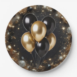 Elegante Black and Gold Glitter Ballon Verjaardag Papieren Bordje