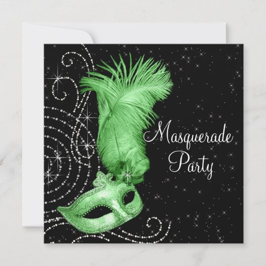 Elegante Black and Lime Green Masquerade Party Kaart (Voorkant)
