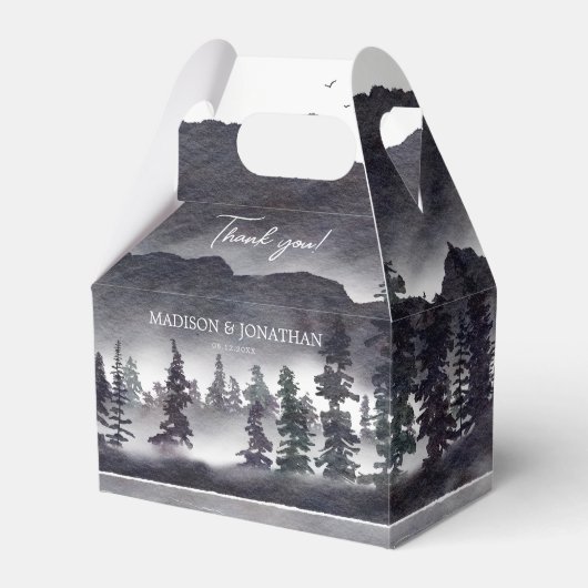 Elegante Black and White Mountains Bos Bruiloft Bedankdoosjes (Voorkant Zijde)
