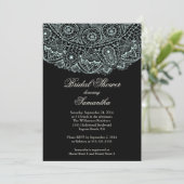 Elégante Black Blue Lace Bridal Shower Invitation (Debout devant)