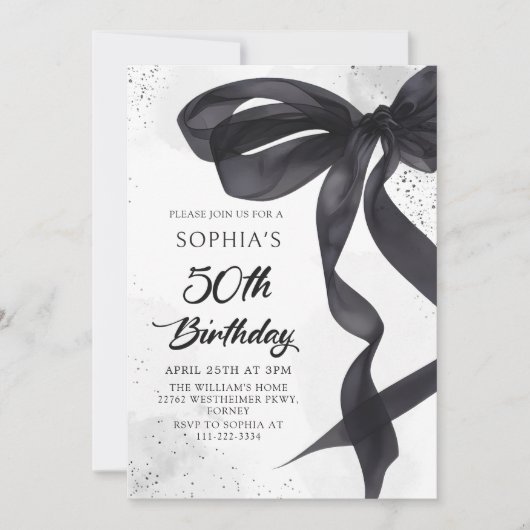 Élégante Black Bow 50e anniversaire Invitation de  (Devant)