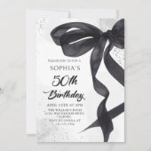 Elegante Black Bow 50e verjaardag Uitnodiging (Voorkant)
