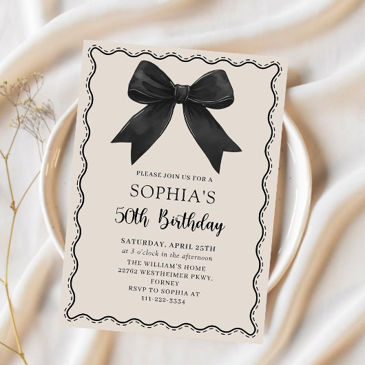 Elegante Black Bow 50e verjaardag Uitnodiging