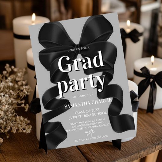 Elegante Black Bow Graduation Party Kaart