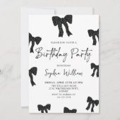 Elegante Black Bow verjaardagsfeestje uitnodiging (Voorkant)