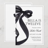 Elegante Black Bow verjaardagsuitnodiging Bedankkaart (Voorkant / Achterkant)