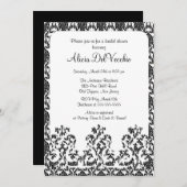 Elégante Black Damask Bridal Shower Invitation (Devant / Derrière)
