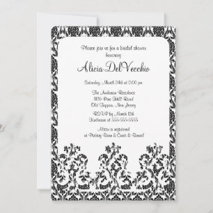Elégante Black Damask Bridal Shower Invitation