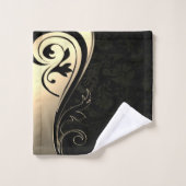Elégante Black Damask Gold Swirls (Gant de toilette)