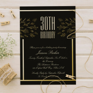 Elegante Black en Golden Floral Minimale uitnodigi Folie Uitnodiging