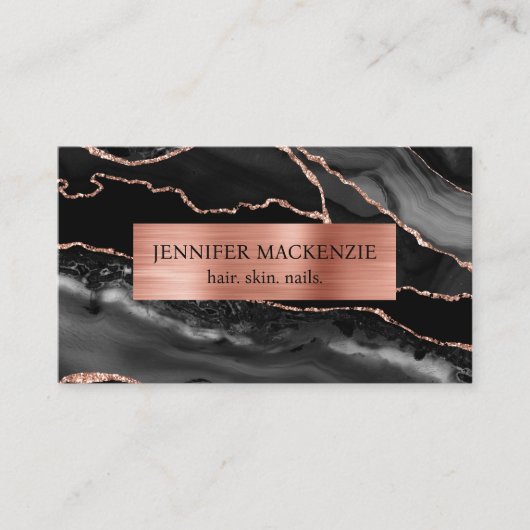Elegante Black en Roos Gold Agaat Luxury Visitekaartje (Voorkant)