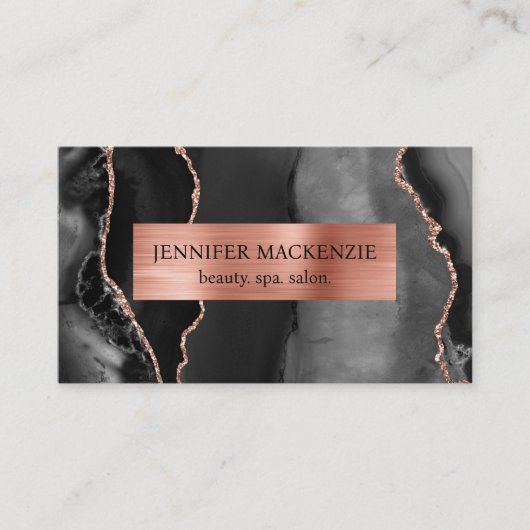 Elegante Black en Roos Gold Agaat Luxury Visitekaartje (Voorkant)