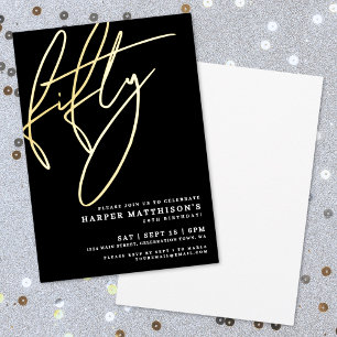 Elegante Black Fifty 50ste verjaardag Goud Folie Uitnodiging