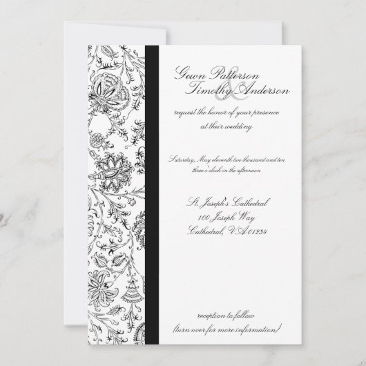 Elégante Black Floral Wedding Invitations (Devant)