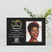 Elegante Black Gold 50 & Fabulous QR Code Verjaard Kaart (Staand voorkant)