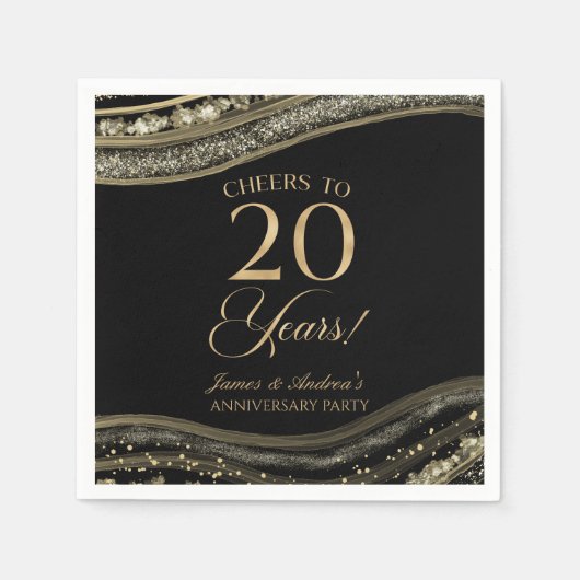 Elegante Black Gold Agaat 20e Jubileum Party Servet (Voorkant)