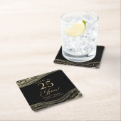 Elegante Black Gold Agaat 25e Jubileum Party Vierkante Kartonnen Onderzetter (Insitu)
