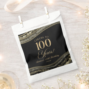 Elegante Black Gold Agate 100ste verjaardagsfeest Bedankzakje