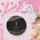 Elegante Black Gold Agate 1e Jubileum Party Papieren Bordje (Feest)