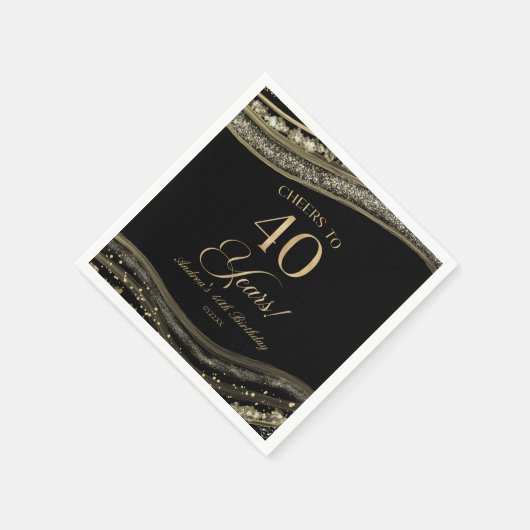 Elegante Black Gold Agate 40e verjaardagsfeestje Servet (Hoek)
