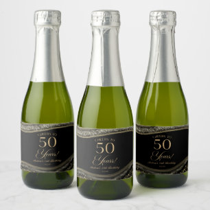 Elegante Black Gold Agate 50ste Verjaardagsfeest Sparkling Wijnetiket