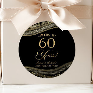 Elegante Black Gold Agate 60ste verjaardagsfeestje Ronde Sticker