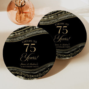 Elegante Black Gold Agate 75e Jubileum Party Papieren Bordje