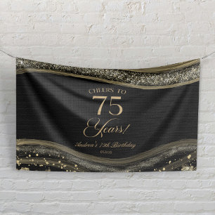 Elegante Black Gold Agate 75e Verjaardagsfeestje Spandoek