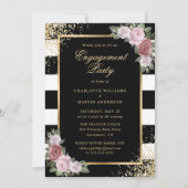 Elegante Black Gold Blush Bloemen Verlovingsfeest Kaart (Voorkant)