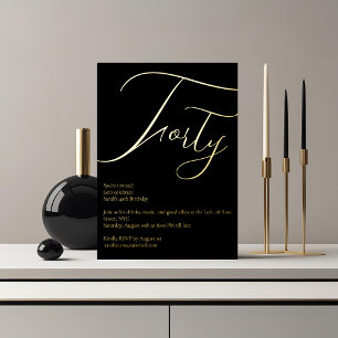 Elegante Black & Gold Folie 40e verjaardag uitnodi Uitnodiging