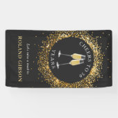 Elegante Black & Gold Glitter Verjaardagsbanner Spandoek (Horizontaal)