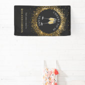 Elegante Black & Gold Glitter Verjaardagsbanner Spandoek (Insitu)