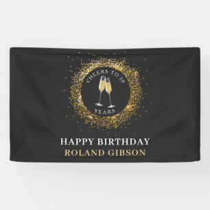 Elegante Black & Gold Glitter Verjaardagsbanner Spandoek