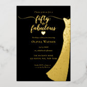 Elegante Black Gold Gown 50 en fantastische verjaa Folie Uitnodiging (Voorkant)
