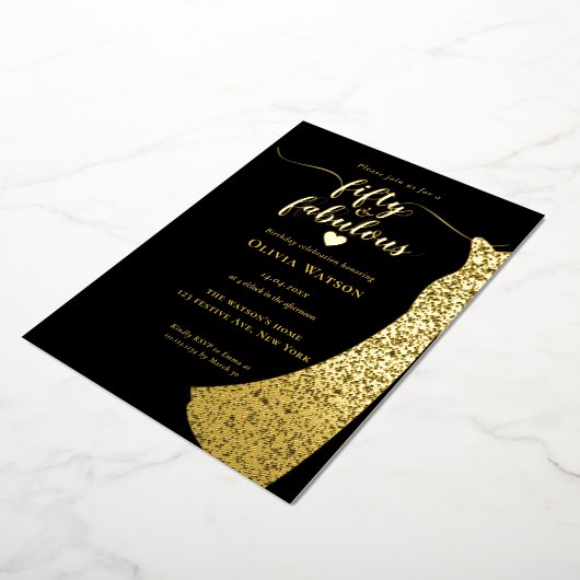 Elegante Black Gold Gown 50 en fantastische verjaa Folie Uitnodiging (Gedraaid)