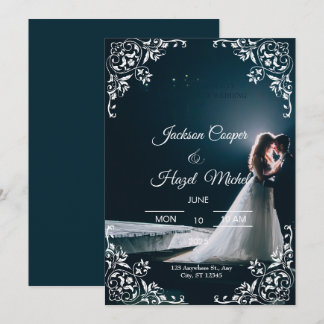 Elegante Black & Gold huwelijksuitnodiging Feestdagenkaart