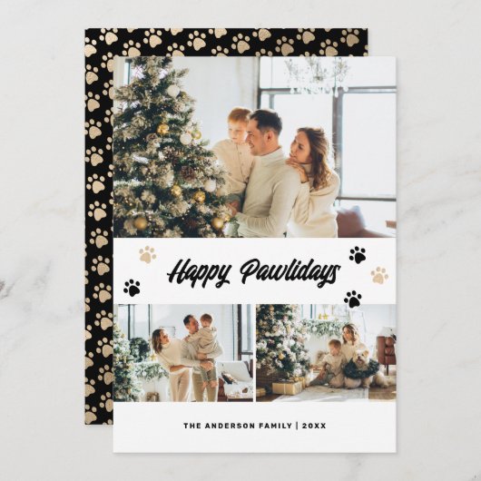 Elégante Black Gold Joyeux Pawlidays Carte de Noël (Devant / Derrière)