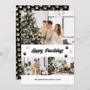Elégante Black Gold Joyeux Pawlidays Carte de Noël