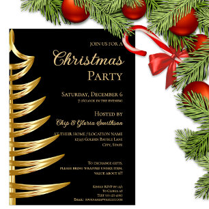 Elegante Black & Gold kerstfeest uitnodiging