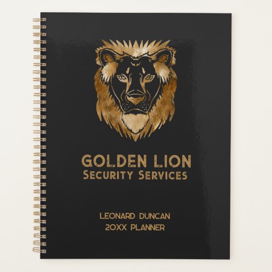 Elegante Black Gold Lion Security Services Busines Planner (Voorkant)